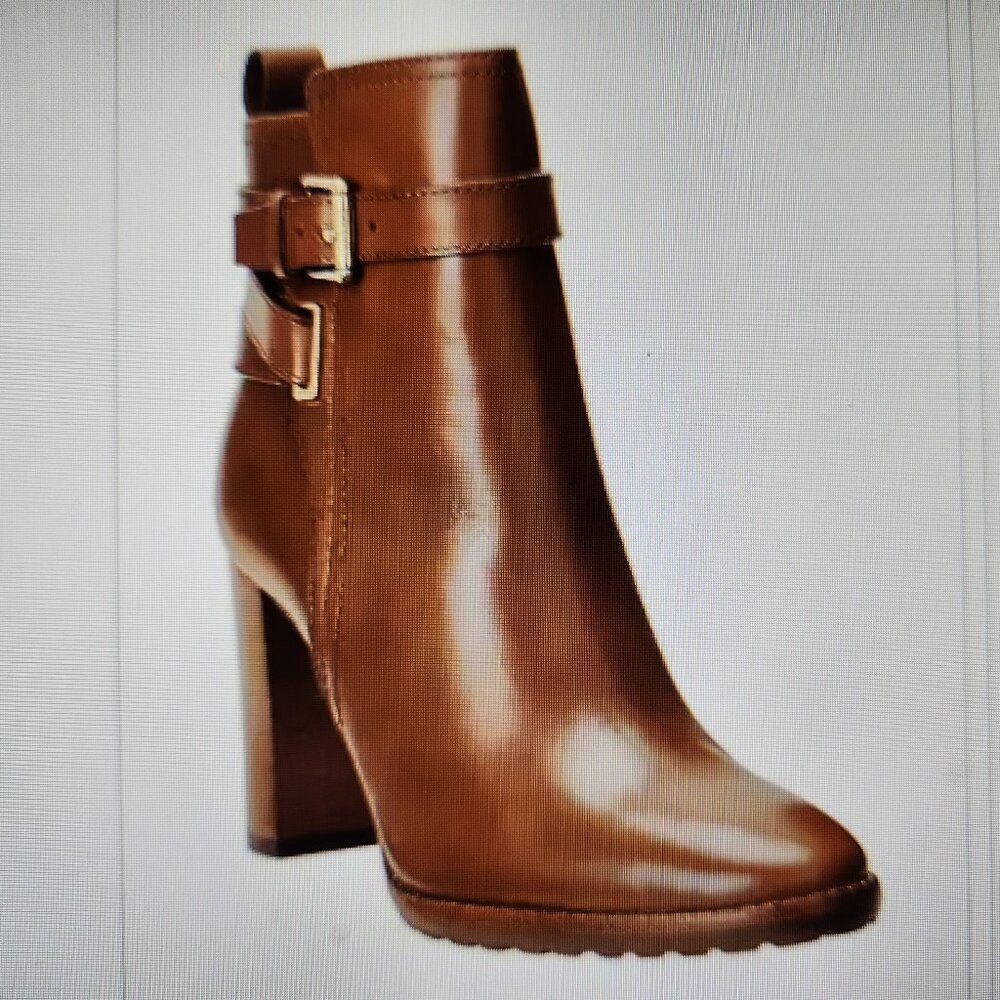 Ralph Lauren Brown Leather High-Heel Ankle Boots